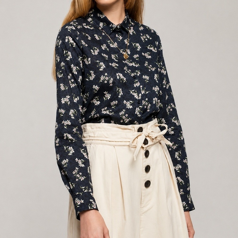 Sessun Britanny Navy Liberty Floral Print Cotton Shirt Nymphea Size Small